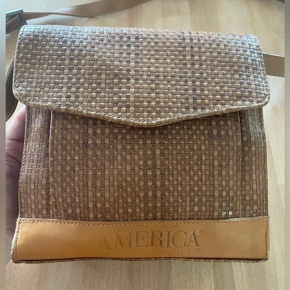 Vintage America Perry Ellis woven leather crossbody bag